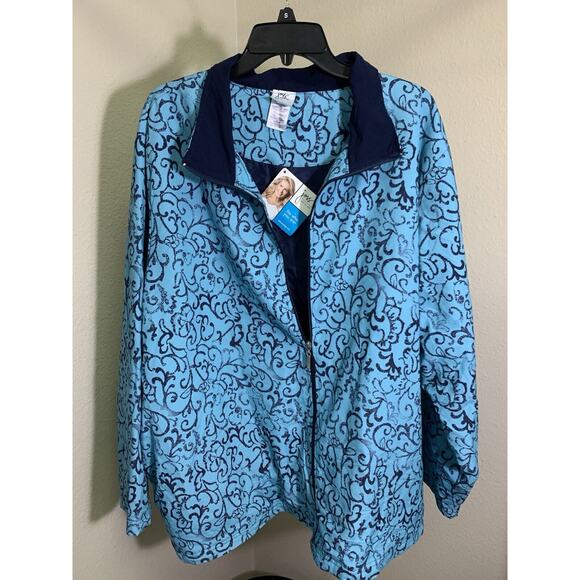JMS Just My Size Jacket Size 4x Blue Turquoise Full Zip Long Sleeve Floral - Picture 1 of 3